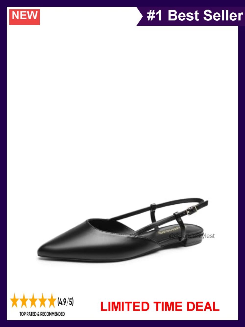 Women's Slingback Dress Ballet Flats Pointed Toe Faux Leather